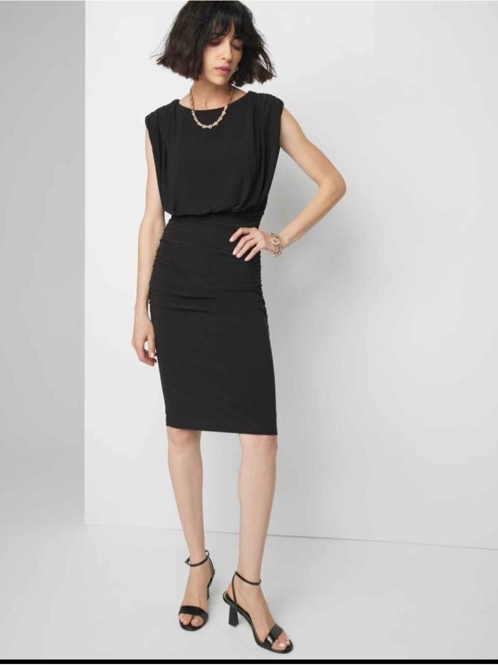 White House Black Market Black Ruched Bodycon Dress size 2